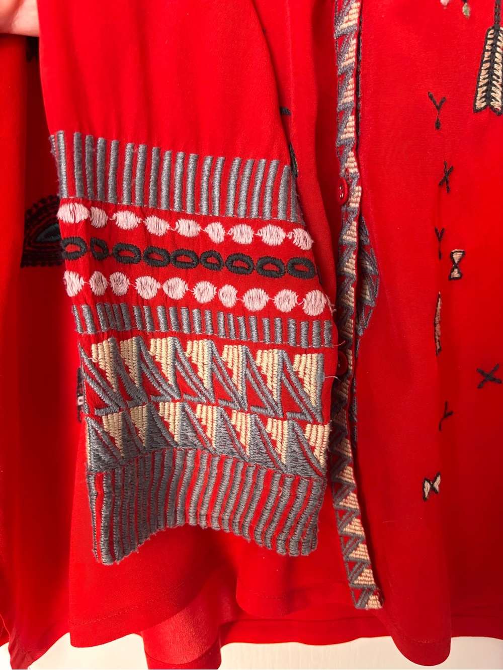 Johnny Was Byia Silk Button-Down Tunic Red women’s small oversized embroidered - Picture 8 of 12